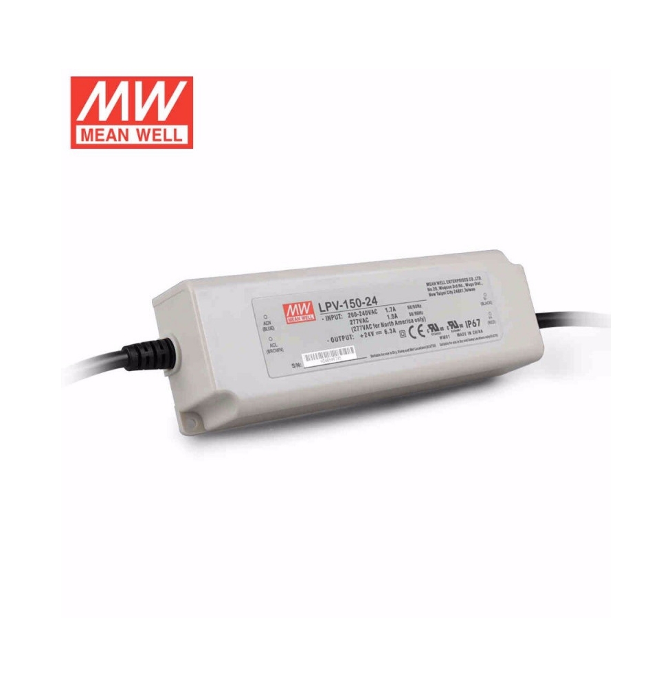 LPV-150-12 IP67 Transformador MEANWELL Entrada 180-305VAC Salida 12VDC 10A 120W Aislamiento 3000VAC