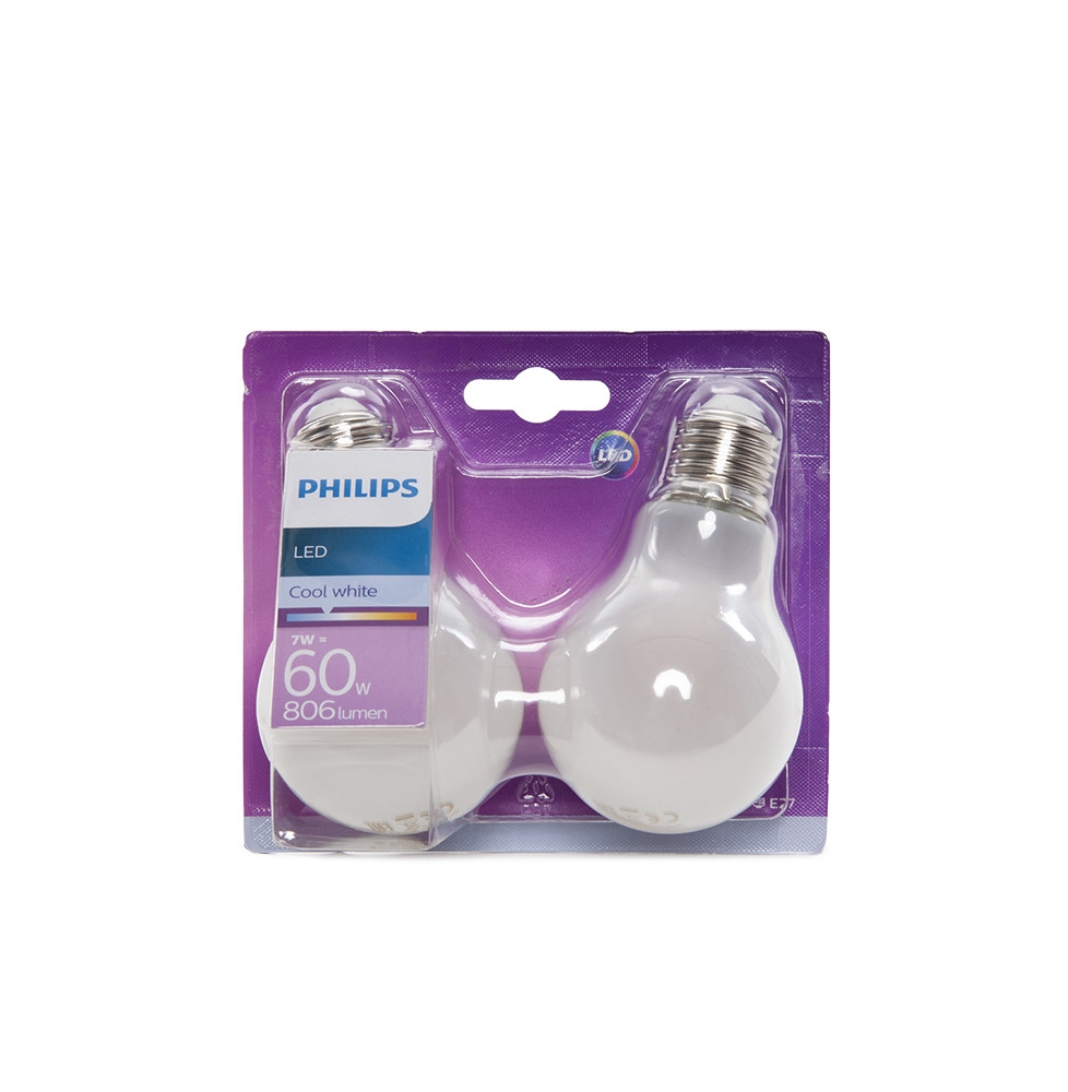 Bombilla LED Philips E27 A60 7W 806Lm Blanco Natural (2 Unidades)