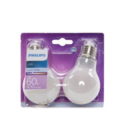 Bombilla LED Philips E27 A60 7W 806Lm Blanco Natural (2 Unidades)