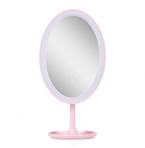 Espejo Iluminado Maquillaje  Ø14,5Cm Recargable-Regulable Rosa