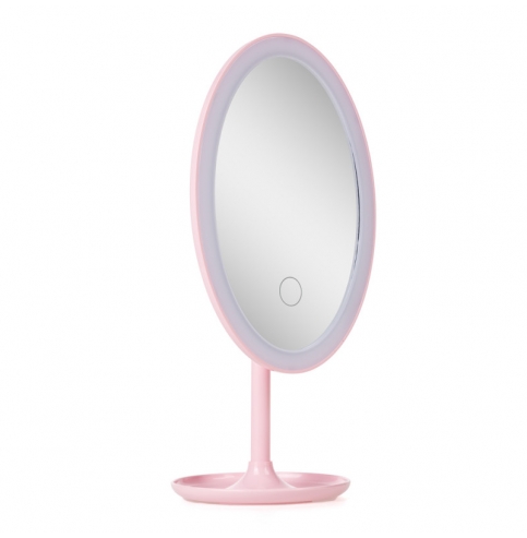 Espejo Iluminado Maquillaje  Ø14,5Cm Recargable-Regulable Rosa