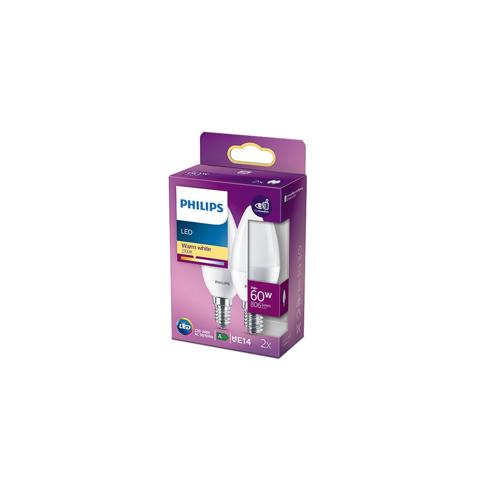 Pack 2 Bombilla LED Philips E14 B38  7W 806Lm 2700K [PH-929001325132]