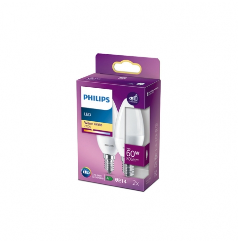 Pack 2 Bombilla LED Philips E14 B38  7W 806Lm 2700K [PH-929001325132]