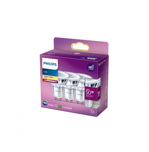 Pack 3 Bombilla LED Philips GU10 36D  4.6W 355Lm 2700K [PH-929001215256]