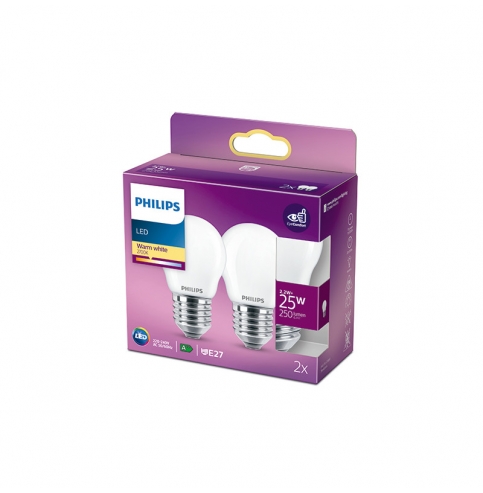 Pack 2 Bombilla LED Philips E27 P45  2.2W 250Lm 2700K [PH-929001345670]