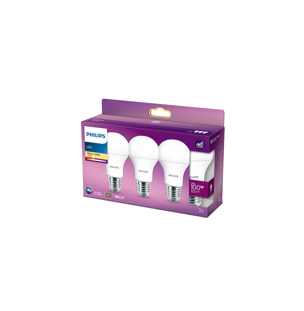 Pack 3 Bombilla LED Philips E27 A60  13W 1521Lm 2700K [PH-929001234535]