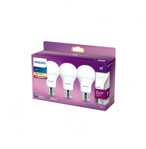 Pack 3 Bombilla LED Philips E27 A60  13W 1521Lm 2700K [PH-929001234535]