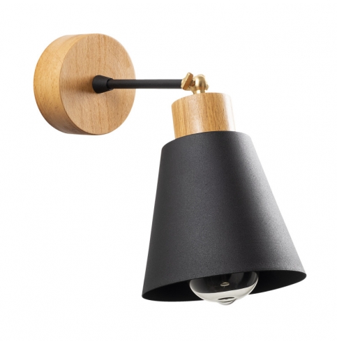 Aplique de Pared de madera \"Manavgat - N-610\" Negro 1xE27 Sin Bombilla [OPV-525NOR3128]