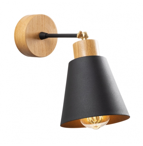 Aplique de Pared de madera \"Manavgat - N-610\" Negro 1xE27 Sin Bombilla [OPV-525NOR3128]