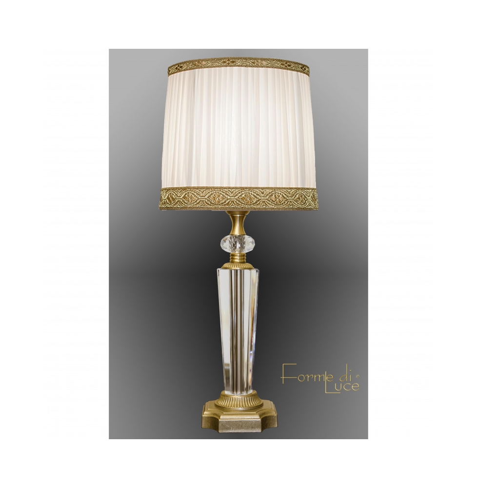 Lámpara de mesa de estilo clásico Latón/Cristal - Pantalla Textíl [FDL-C508_ANT]