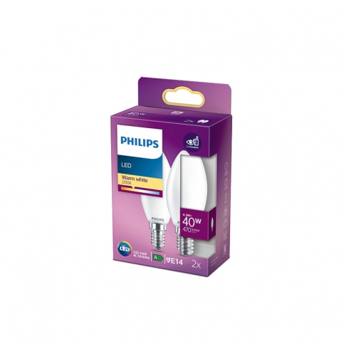 Pack 2 Bombilla LED Philips E14 B35  4.3W 470Lm 2700K [PH-929001345367]