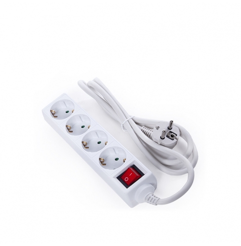 Enchufe Multiple - 4 Tomas Schuko - Protección Infantil - Cable 3G 1,5Mm2 1,5M - Interruptor