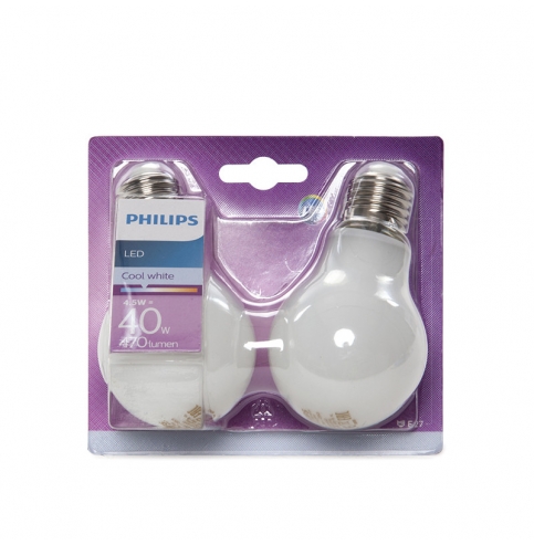 Bombilla LED Philips E27 A60 4,5W 470Lm Blanco Natural (2 Unidades)