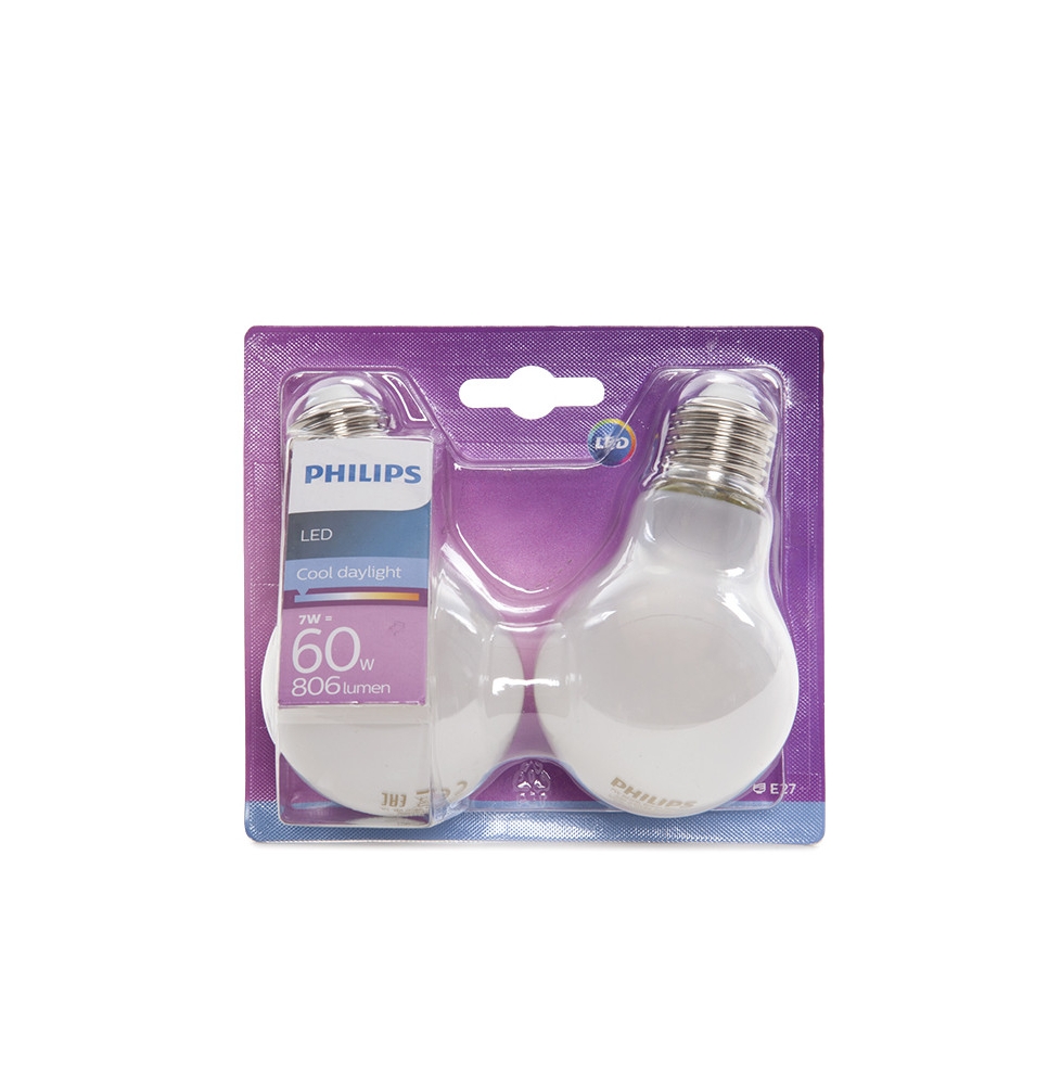 Bombilla LED Philips E27 A60 7W 806Lm Blanco Frío (2 Unidades)