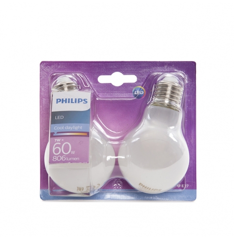 Bombilla LED Philips E27 A60 7W 806Lm Blanco Frío (2 Unidades)