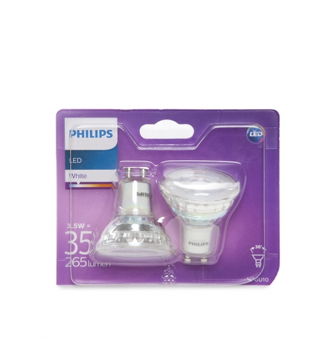 Bombilla LED Philips GU10 36D 3,5W 255Lm Blanco Natural (2 Unidades)