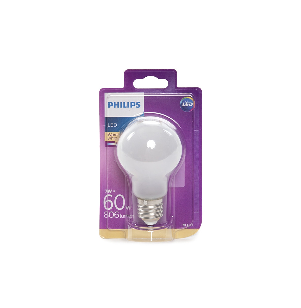 Bombilla LED Philips E27 A60 7W 806Lm Blanco Cálido