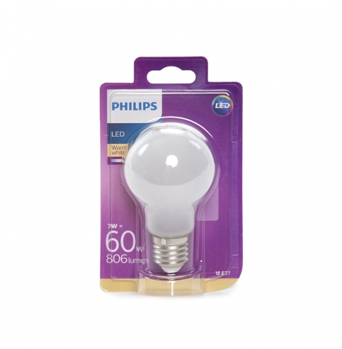 Bombilla LED Philips E27 A60 7W 806Lm Blanco Cálido