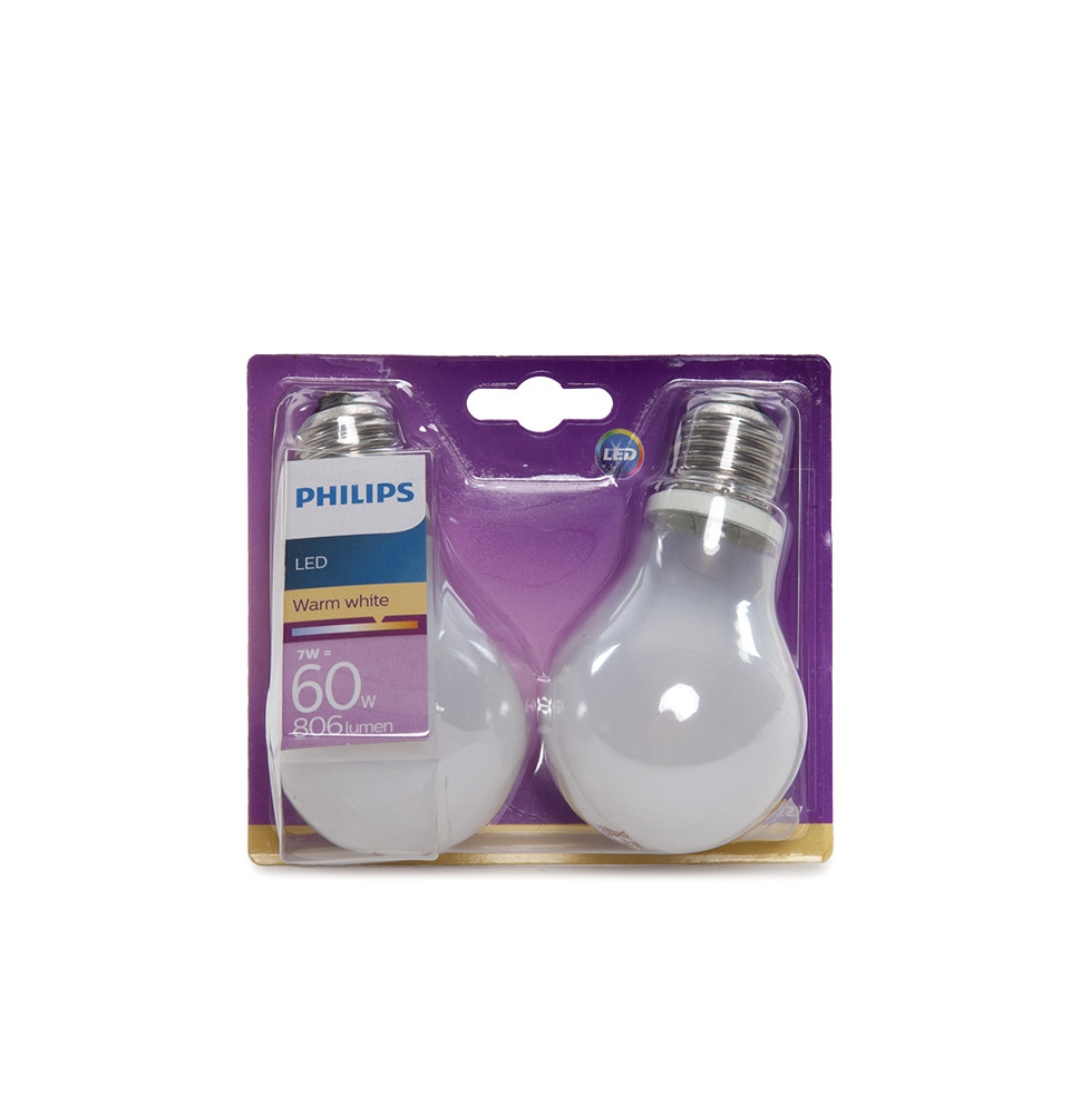 Bombilla LED Philips E27 A60 7W 806Lm Blanco Cálido (2 Unidades)