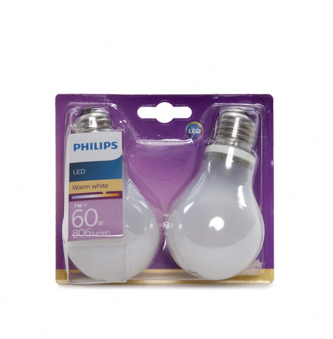 Bombilla LED Philips E27 A60 7W 806Lm Blanco Cálido (2 Unidades)