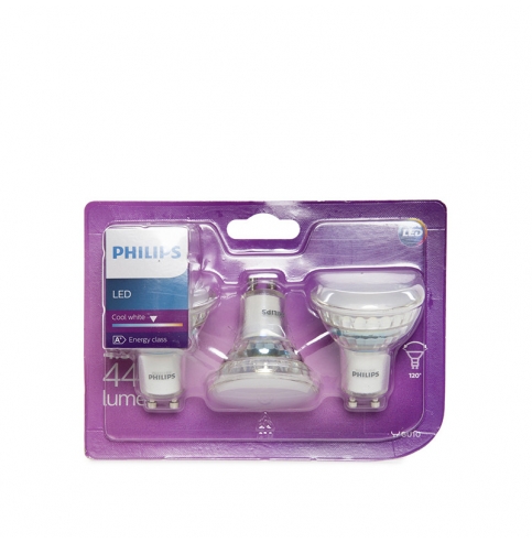 Bombilla LED Philips GU10 36D 4,5W 440Lm Blanco Natural (3 Unidades)