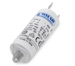Condensador Motor 2µF 250-450V Faston Doble Tornillo M8 25x57mm