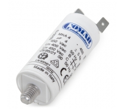 Condensador Motor 4µF 250-450V Faston Doble Tornillo M8 25x57mm