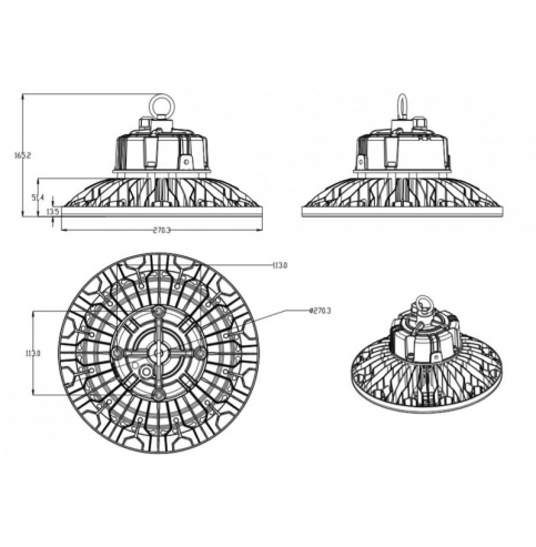 Campana LED Lumileds 2835 100W 15000Lm IP66 IK08 50000H 1177-HB -JL07 R-M100W-CW